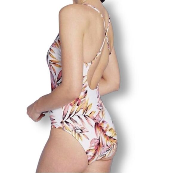Kona Sol V-Neck Cross Back Floral Print Medium Coverage onepiece swimsuit Size M - Picture 2 of 6